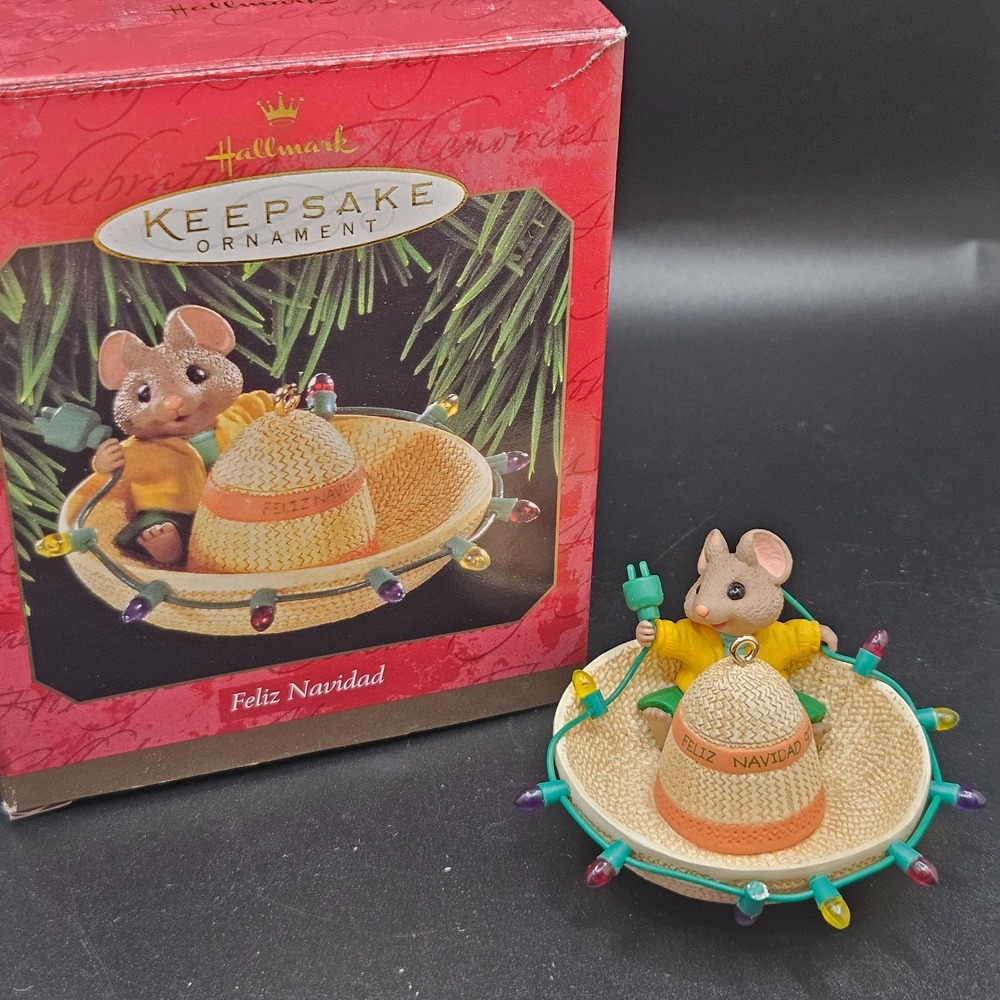 Vintage Hallmark Keepsake Feliz Navidad 1997 Mouse Sombrero Ornament